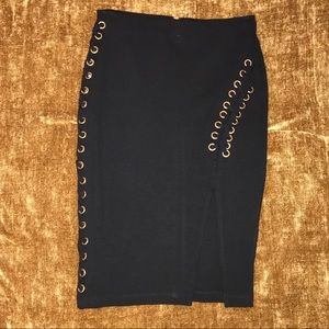 Shinestar Medium Black Gold detail Skirt w/split